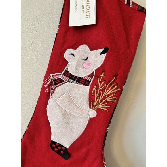 NWT Isaac Mizrahi Red Christmas Stocking White Polar Bear 22" Wool Blend - Picture 2 of 6